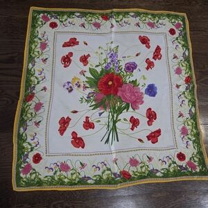 Vtg. Liz Claiborne Floral Bouquet Square Silk Scarf Sz.30×29in.